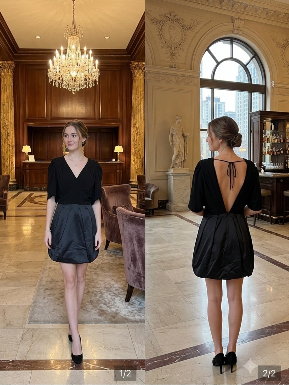 BCBGMAXAZRIA Runway Black Silk-Blend Pleated Bubble Hem Mini‎ Dress - Size 6